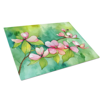 Virginia American Dogwood in Watercolor Glass Cutting Board Large