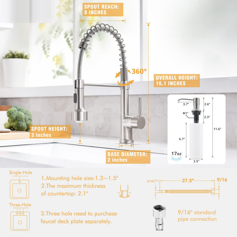 Robinet de cuisine rétractable à poignée simple avec distributeur de savon