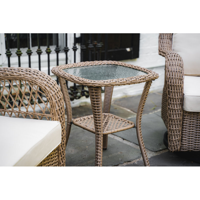 Rio Vista Sandstone Wicker and Glass Side Table