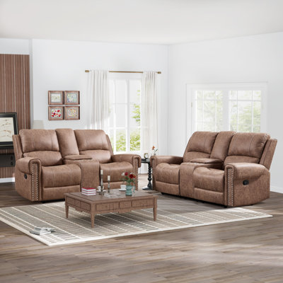 2-Piece Living Room Set, 75" Oversize Classic Vegan Leather Upholstered Manual Reclining Sofa (Set of 2)