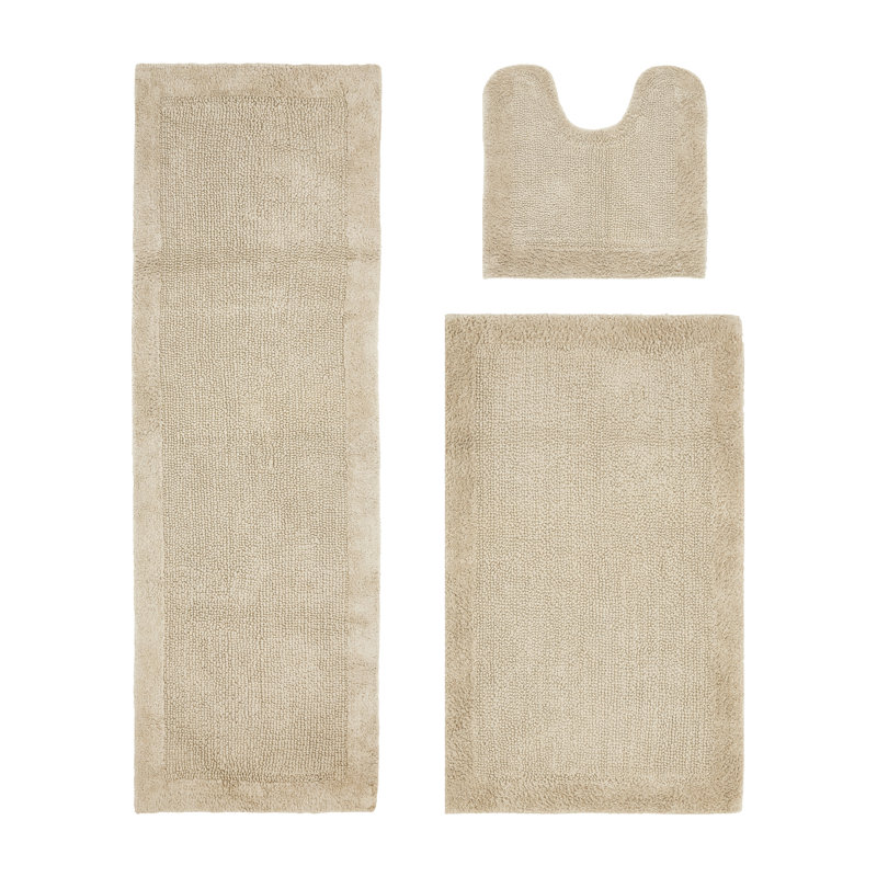 Ensemble de tapis pour salle de bain réversible 100% coton 2370 g / m² Merkel - ultra doux, très absorbant, lavable à la machine, certifié OEKO-TEX, idéal pour la douche, la baignoire, le meuble-lavabo et la toilette, sable