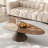 47.26'' Wood & Saddle Leather Coffee Table, Large Central Table with Carbon Steel Base
