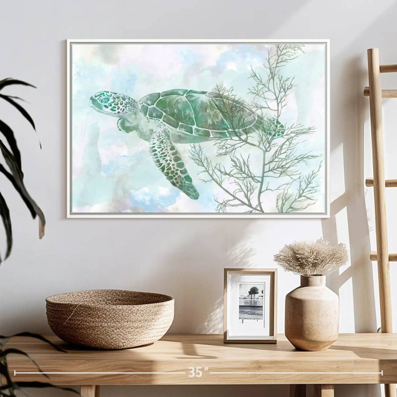 Aquarelle de tortue de mer II, Cadre flottant blanc, 25 po x 17 po
