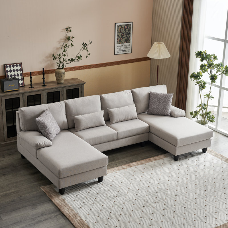 Canapé modulaire 3 pièces rembourré, Mélange de lin beige