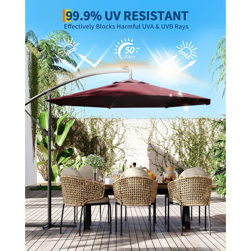 Parasol suspendu 10 pi, 8 baleines, base rotative 360 pi, Claret