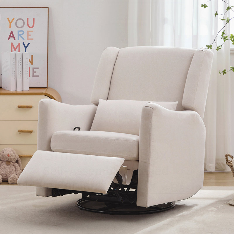 Fauteuil à bascule pivotant à oreilles avec mouvement coulissant, revêtement en lin et repose-pieds à 3 positions pour un confort ultime