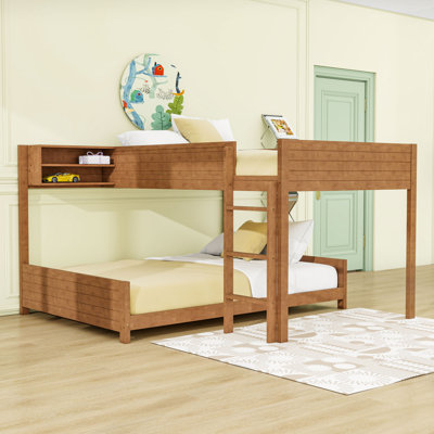 Lit superposé en bois double avec très grand lit double avec tablettes et échelle