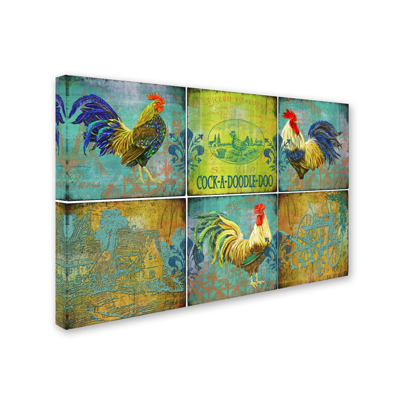 « coq set 3 », reproduction d’impression sur toile tendue, H 12 po x l 19 po