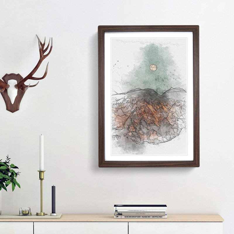 Moon over the Mountains in Italy in Abstract - Picture Frame Graphic Art Print, Walnut Framed, 48cm H x 36cm W x 2cm D