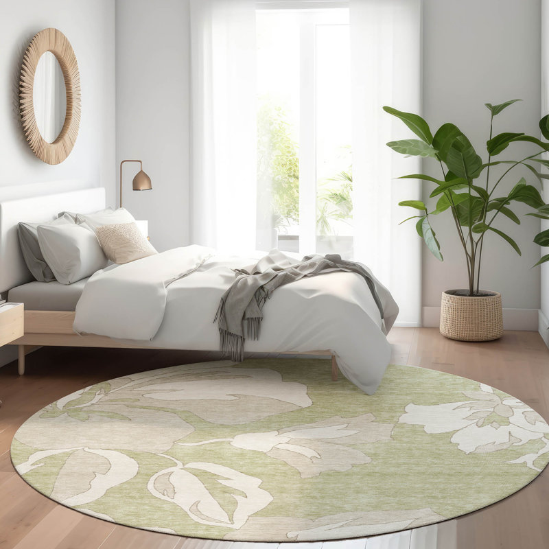 Premium Machine Washable Prisco Aloe Rug, Round 8'