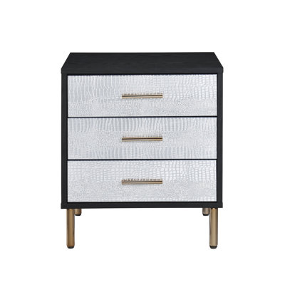 3 tables de chevet de rangement spacieuses aux finitions noire, argentée et dorée avec panneau de particules en métal
