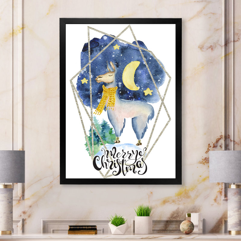 «Cute Christmas Llama» - Art sur toile pour enfants, Toile avec cadre noir, H 40 po x l 30 po x P 1,5 po
