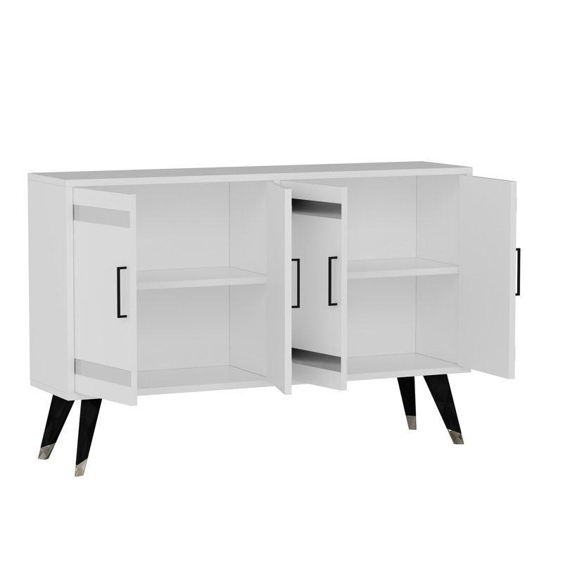 Meuble télé moderne, finition blanche, 47,2 po x 11,8 po x 31,5 po | 100% panneau de particules enduit de mélamine, épaisseur: 0,7 pouce | Pieds en PVC, hauteur des pieds 5,9 pouces | Mobilier élégant et fonctionnel pour le salon et les espaces de divertissement
