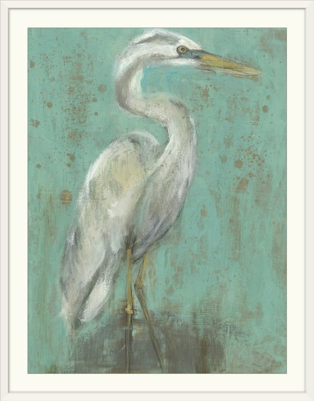 «Seaspray Heron I» par Jennifer Goldberger, reproduction d'art, H 24 po x l 20 po x P 1 po, Cadre blanc