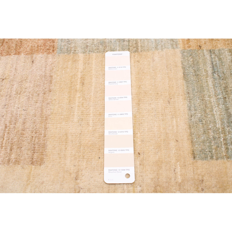 Tapis géométrique brun / gris / beige en laine noué à la main à motif géométrique 6 pi 7 po x 9 pi 7 po