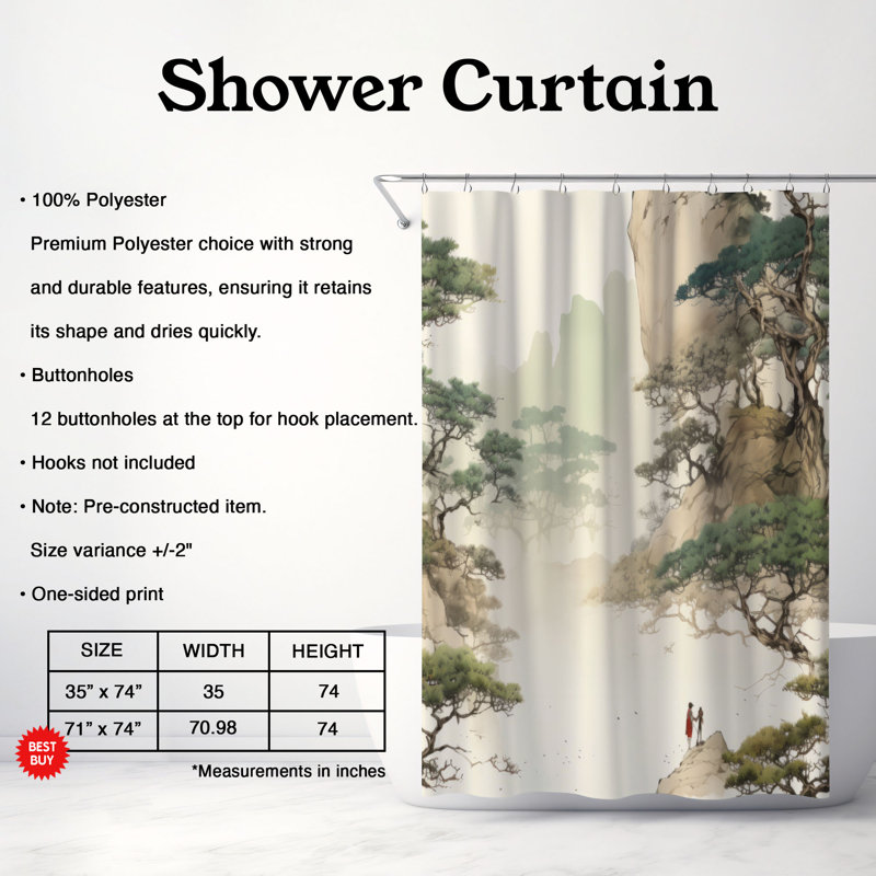 Old Woodland - Rideau de douche Premium, H 74 po x l 71 po
