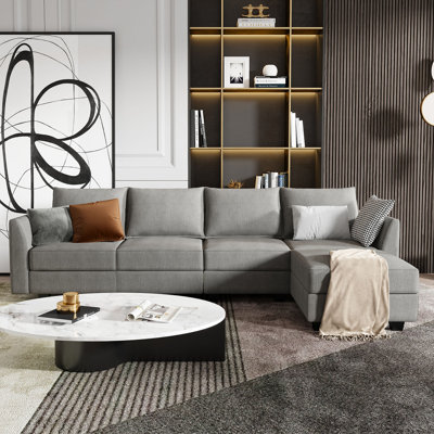 Manusite L-Shaped Reversible Modular Sectional Couch with Storage Ottoman