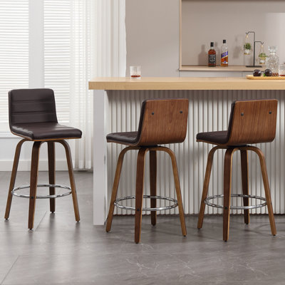 Mariea Swivel Upholstered Faux Leather Counter Stool