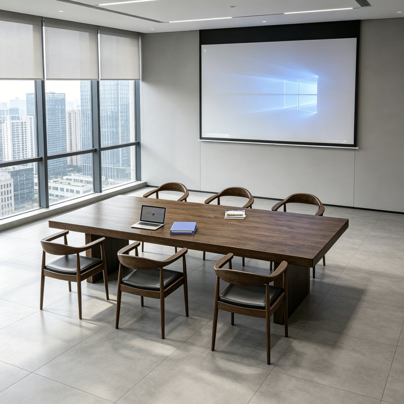 Table de conférence simple en bois massif brun foncé, 29.5" H x 78.7" L x 31.5" D