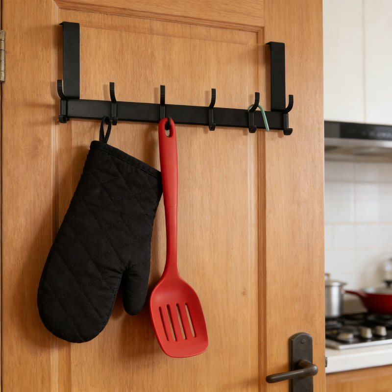 Cintre réglable au-dessus de la porte avec 6 crochets doubles, support de porte sans perceuse pour organiser les vêtements, les chapeaux, les serviettes et les clés, conception peu encombrante pour la chambre à coucher, la salle de bain ou la cuisine