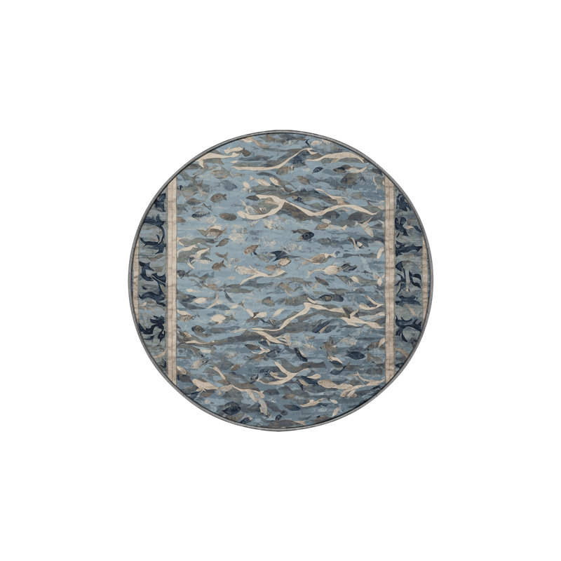 Machine Washable Gray Area Rug, Round 3'