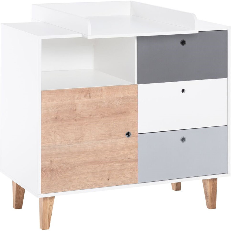 Aleana 3 Drawer Combi Chest, Oak/White/Grey