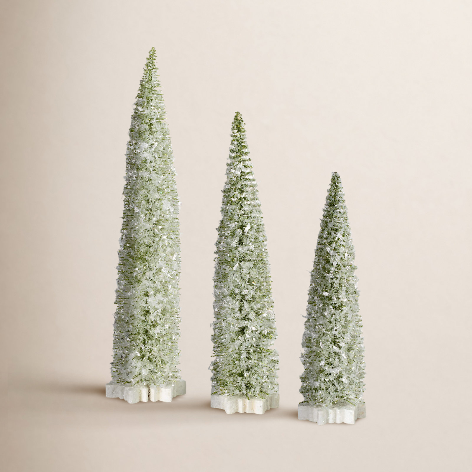 3-Piece Frosted Bottlebrush Tabletop Tree Set