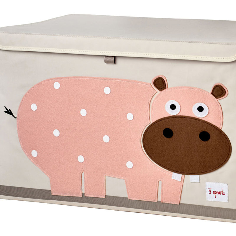 Pink Hippo Polyester Collapsible Toy Chest with Lid