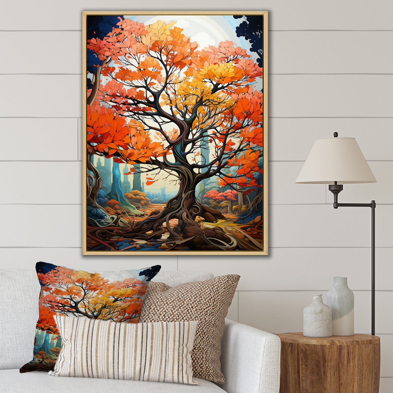 «Maple Tree Neon Vibrancy» sur toile, Cadre flottant naturel, H 40 po x l 30 po x P 1,5 po