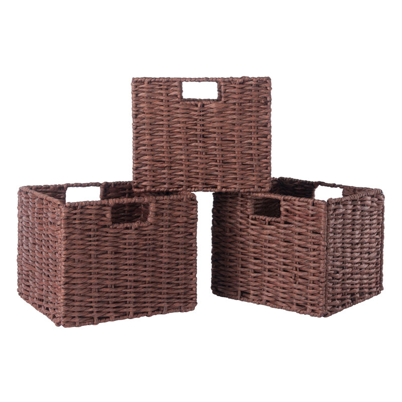 3-Pc Woven Rope Basket Set; Foldable; Walnut, Walnut