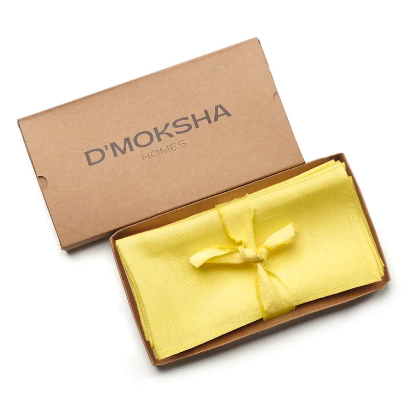 Serviettes d'angle en lin D'Moksha Homes, Jaune citron, L 10 po x L 10 po