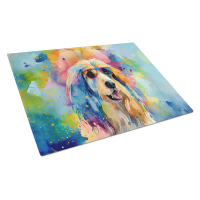 Afghan Hound Hippie Dawg Glass Cutting Board Large