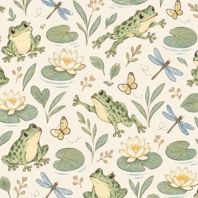 Peel and Stick Wallpaper frog pond cottagecore green dragonfly lily pad lotus flower Contact Paper Removable Self Adhesive Wall Mural Wall Decor for Bedroom Kitchen Cabinets 24in x 118in