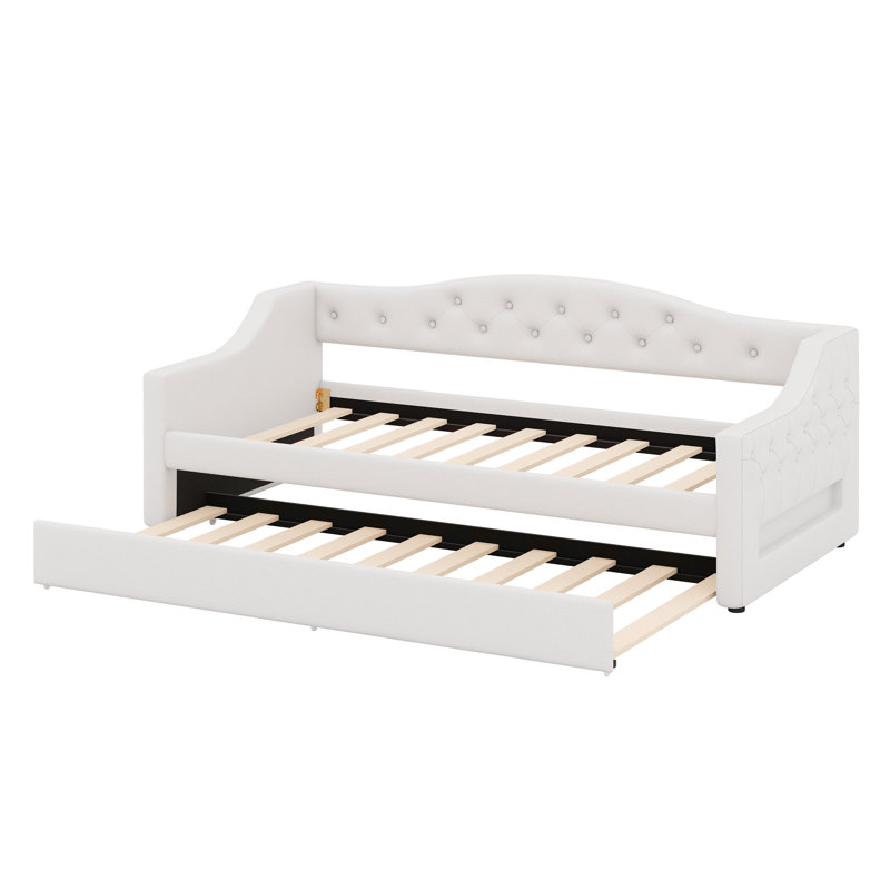 Lit de jour rembourré avec ceinture DEL et lit gigogne, Beige