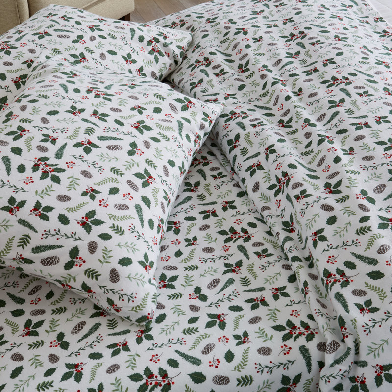 Twin Gray Cotton Flannel Sheet Set with Polar Bear Print