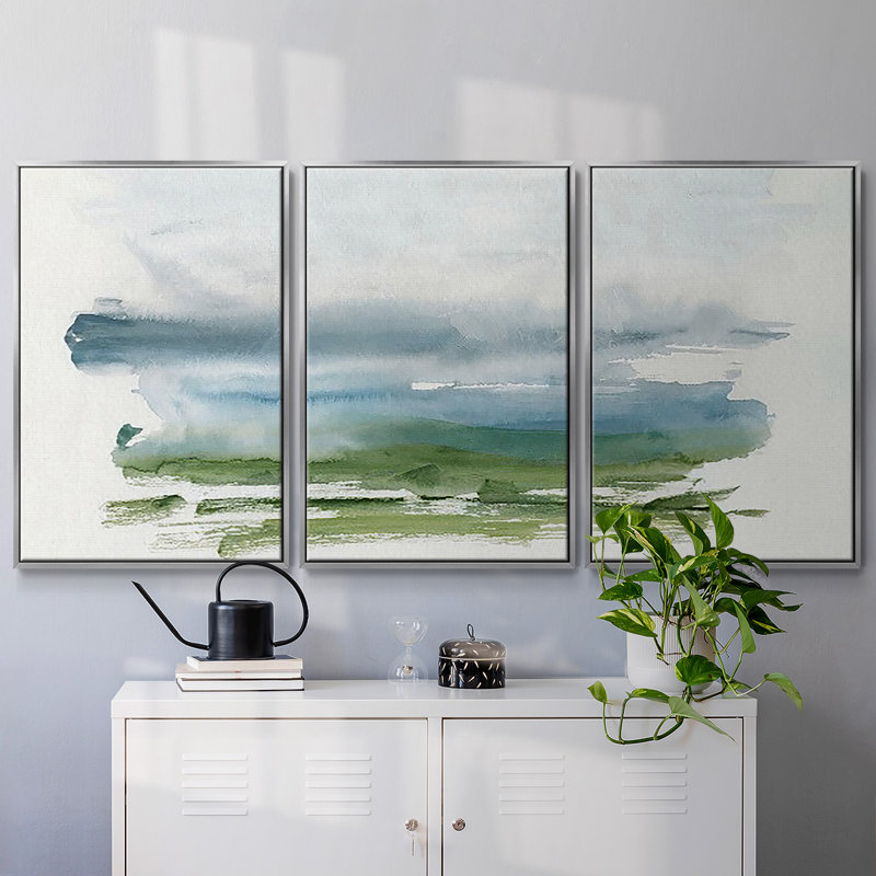 Coastline Splash III - Toile encadrée multi-pièces, H 24 po x l 48 po, Encadrement argenté
