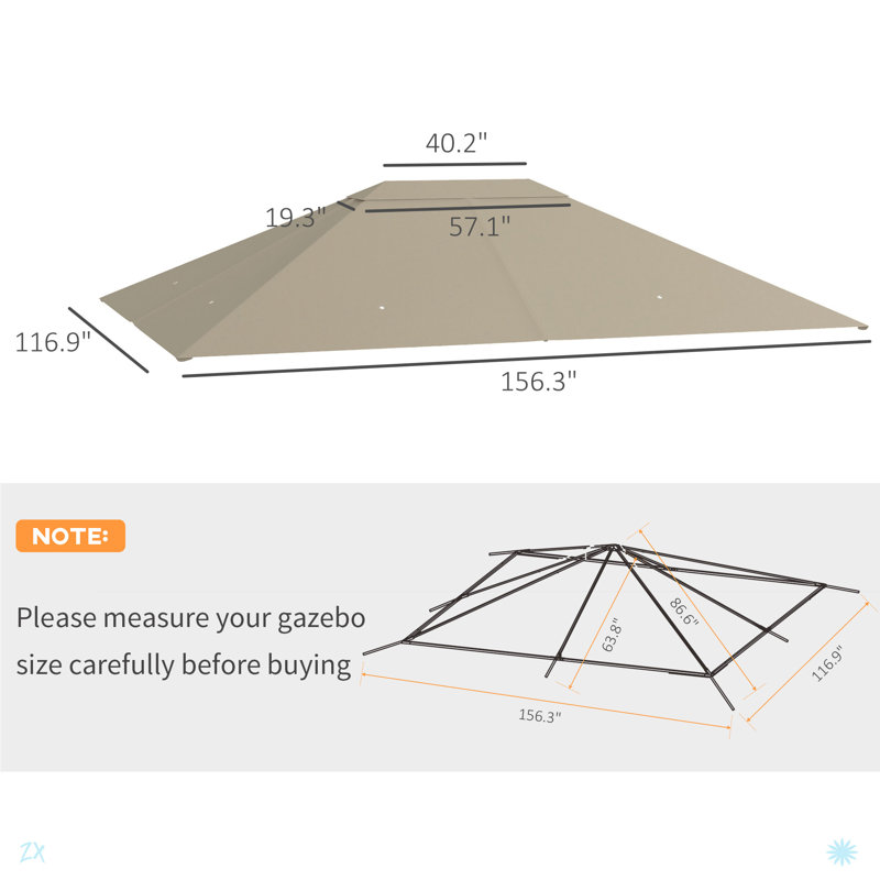 Gazebo Canopy Replacement, Outdoor Gazebo Cover Top Roof Replacement With Vents And Drain Holes, (TOP COVER ONLY), Brown