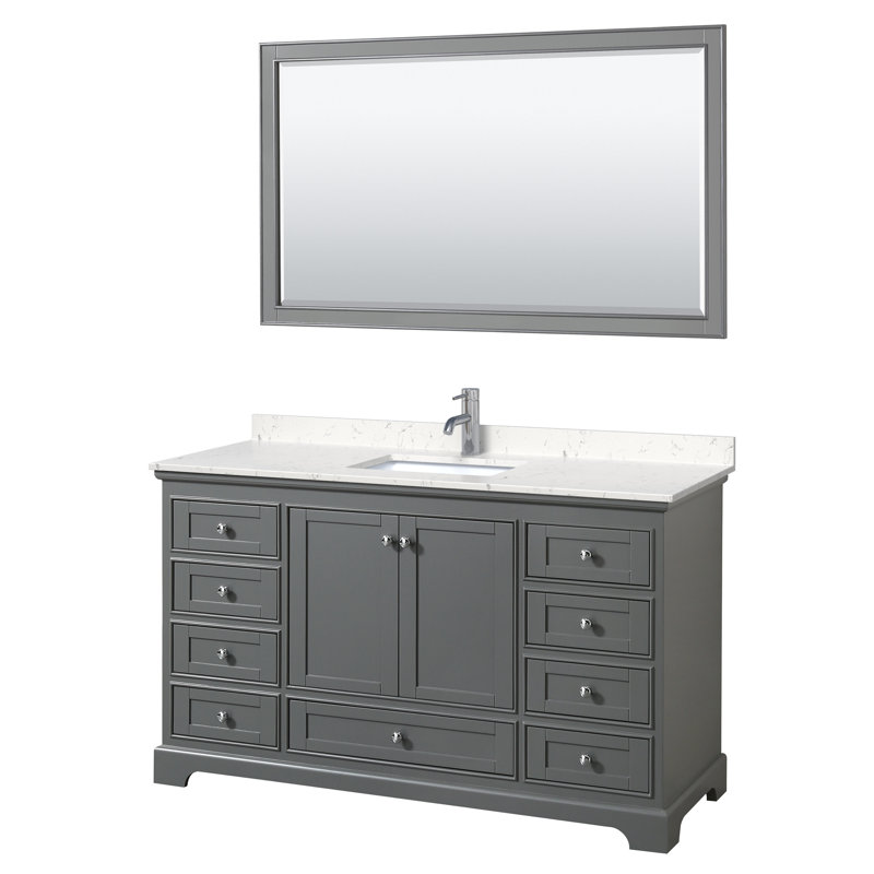 Deborah 60'' Single Bathroom Vanity with Marble Top, Dark Gray/Polished Chrome, Carrara Cultured Marble