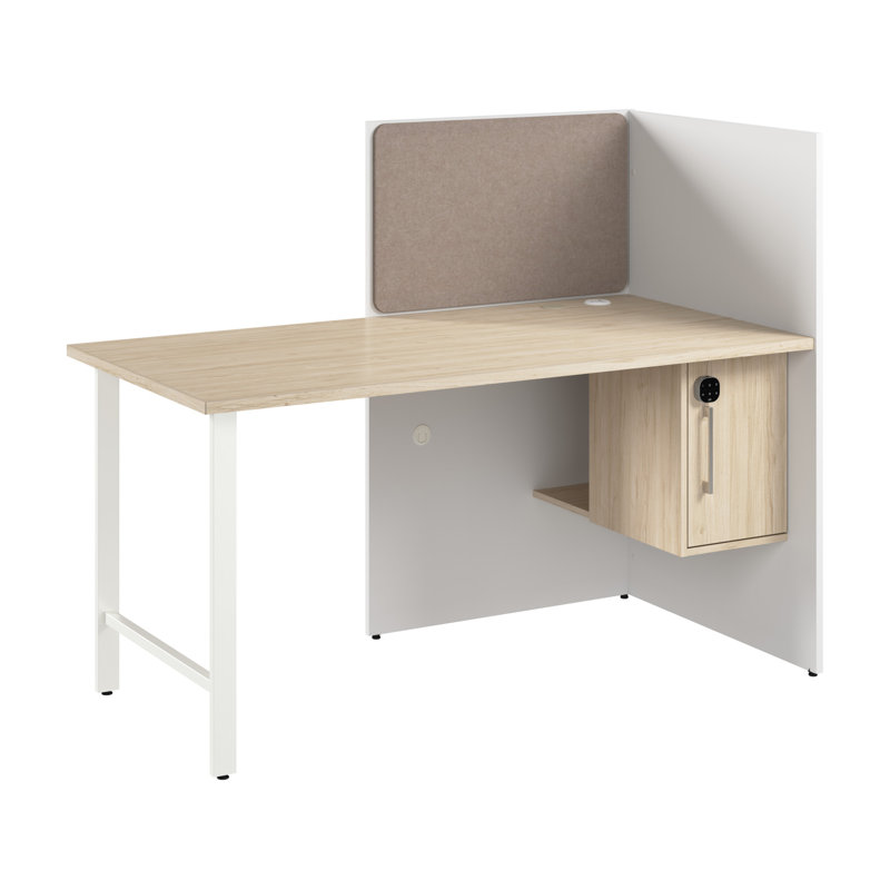 Bush Business Furniture Hustle Office Cubicle Desk With Storage, 48.19" H x 59.37" W x 30.39" D, White/Beige