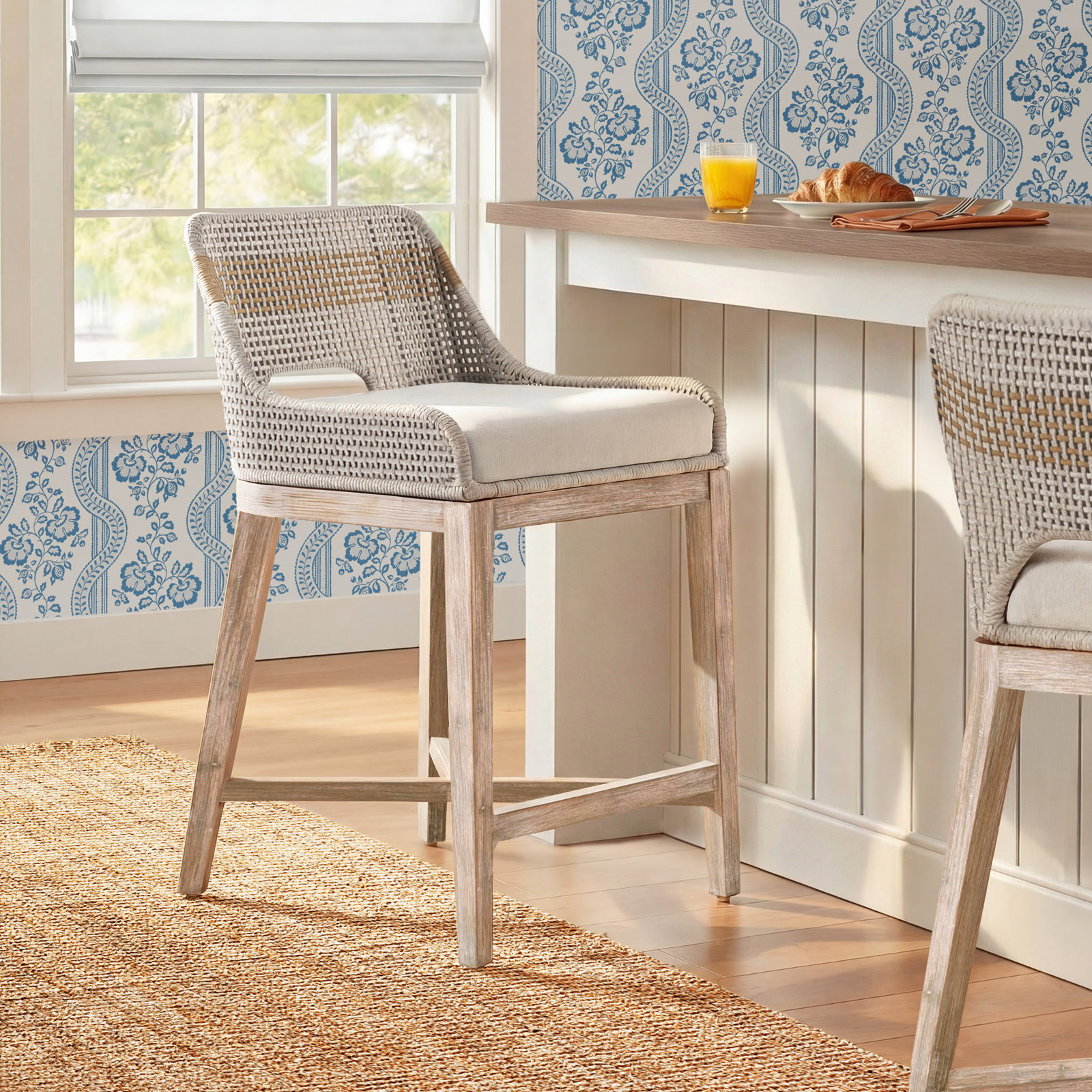 Bowker Bar Stool, Counter Stool (26" Seat Height), Taupe & White / Pumice