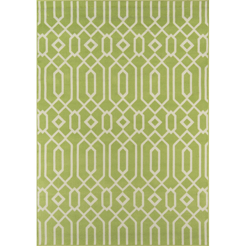 Tapis intérieur / extérieur vert à motif géométrique Gul, Rectangle 1 pi 8 po x 3 pi 7 po