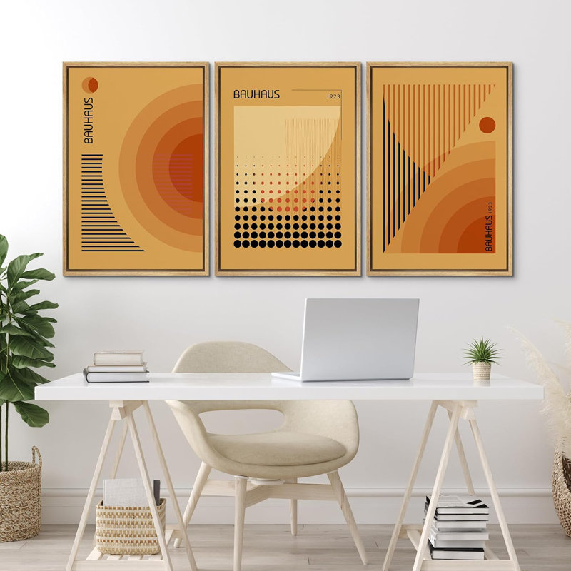 «Classical Artwork Mid Century Modern Boho Bauhaus», reproduction sur toile 3 pièces, Naturel, H 36 po x l 24 po x P 1,5 po