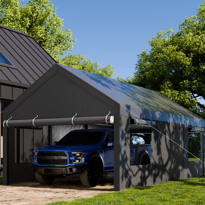 12 Ft. W x 20 Ft. D Heavy Duty Carport Portable Garage, Gray