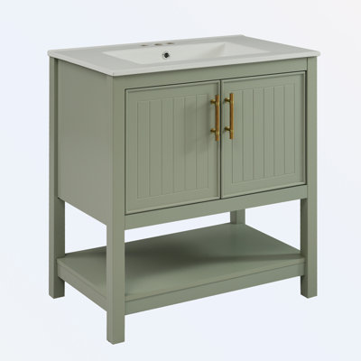 Bathroom Vanity with Ceramic Sink and Versatile Storage