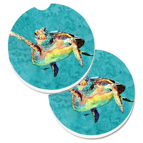 Highland Dunes Ceramic Round 2 Piece Car Coaster Set | Wayfair