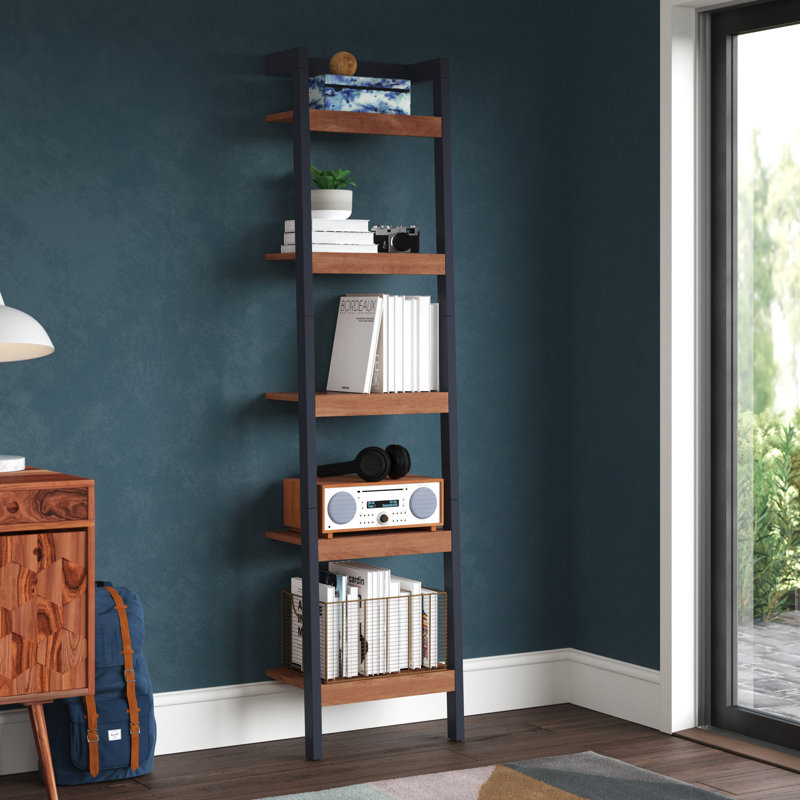 Alexzander Ladder Bookcase, Natural/Charcoal, 72.44'' H x 18.11'' W