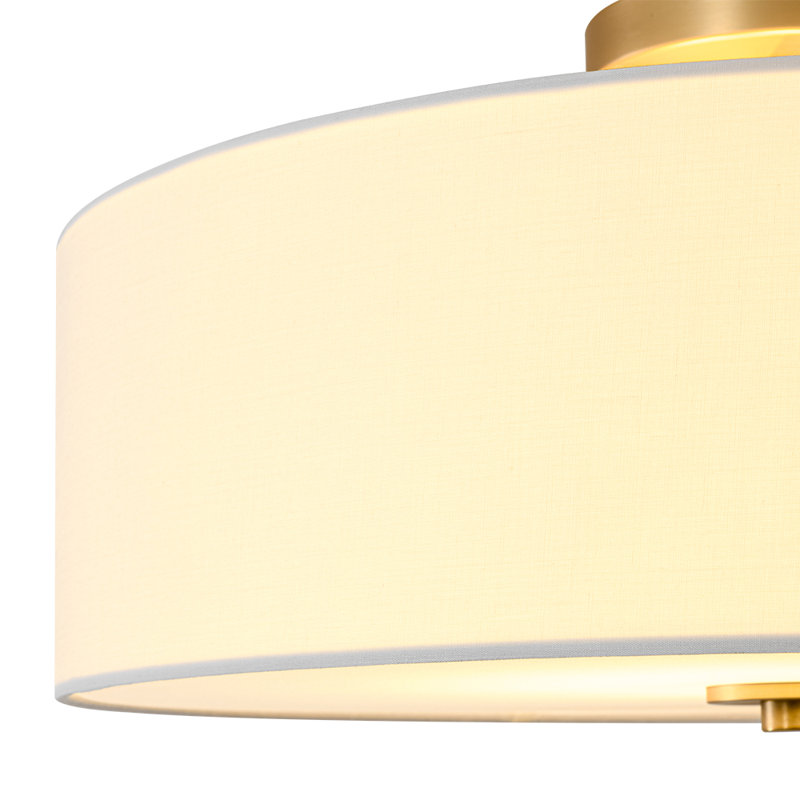 Plafonnier semi-encastré cylindrique en tissu 4 lumières, Brass