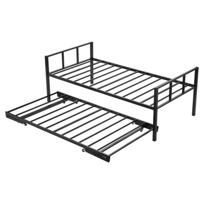 Structure de lit de jour en métal avec lit gigogne escamotable, solution de couchage à double fonction avec lattes robustes, mobilité lisse et résistance à la rouille.