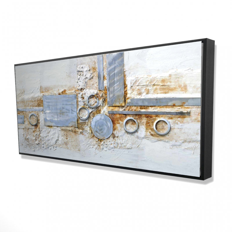 Abstract shape with metal looking finish - 24"x48" Framed canvas