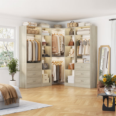 63.2" L X 63.2" W X 80" H Corner Closet System,Freestanding Closet Organizer System With 6 Drawers & 12 Shelves